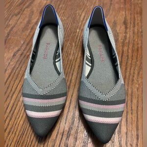 ROTHY'S Gray/Pink Stripe' The Point' Linen Flats 9.5